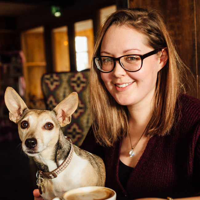 Lianne Foye the photographer, with Gizmo the Jack Russell